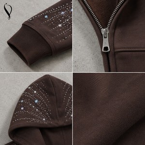<span class=keywords><strong>Sweat</strong></span>-shirt d'hiver surdimensionné pour homme, personnalisé, 600 g, fermeture éclair, strass 3D, streetwear, 100 % coton, coupe ample, OEM - Product Image 2