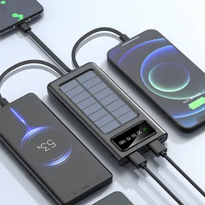 10,000mAh Solar Power Bank Built Cables for Daily Use Solar Panel Charger with LED display for Outdoor Use