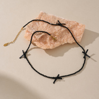 Dazan nouveau hiver Offre Spéciale sans ternissement en acier inoxydable classique arc papillon noir spinelle collier Unique ruban bijoux de luxe