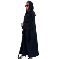 2025 Vente en Gros Abaya Personnalisée Dubaï Élégante Turquie Luxe Modeste Robe Musulmane Noire pour Femme Caftan Kimono Abaya Ouverte
