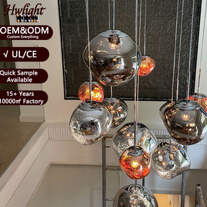 Lámpara de Araña Artística de Acrílico Fundido, Diseño de Globo, Cromado Ámbar, Colgante en Forma de Racimo Orgánico, para Hotel, Villa, Vestíbulo, Escalera, Comedor, OEM, ODM - Product Image 1