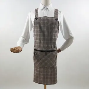 专业制造商耐用无广告棉围裙H带风格定制棕色帆布围裙厨房，正面大