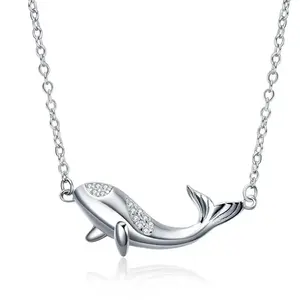 Joyería de moda océano Animal ballena collar 925 plata esterlina circón cúbico colgante collar
