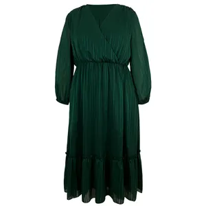 YUNNES Custom Size 4Xl 5Xl 6Xl 7Xl Ladies Clothing Long Sleeve Green Maxi Plus Size Women's Dresses