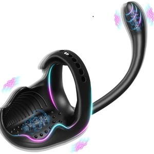 Masseur double tête à 10 vibrations avec anneau pénien réglable, masseur de prostate - Product Image 1