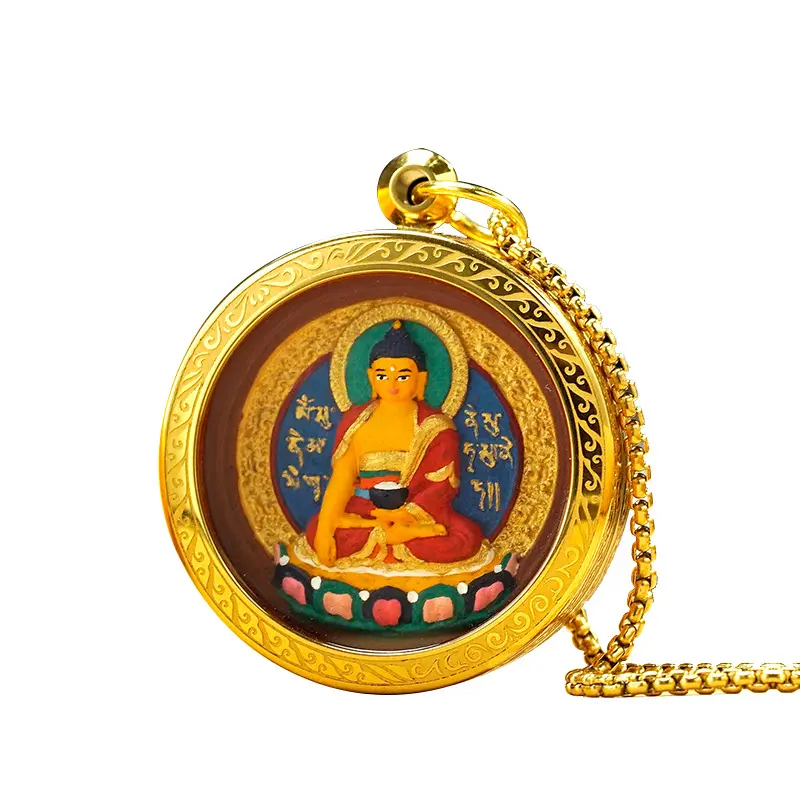 ゴールドカラーケーシングのベストセラーのヴィンテージ仏像ShakyamuniBuddha Amuletsネックレス