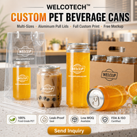 Bouteilles de boisson en PET de qualité alimentaire en gros, avec logo personnalisé, transparentes, avec couvercle en aluminium à ouverture facile pour jus et boissons énergisantes