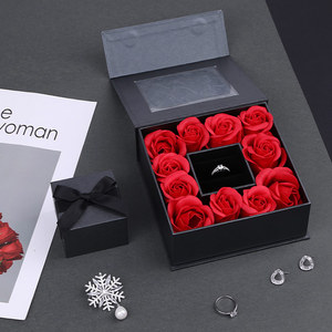 Boyang Custom Luxury Jewelry <b>Box</b> Packaging <b>Black</b> Gift Wedding Ring <b>Box</b> with Flowers - Product Image 1