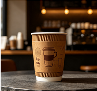 Gobelets à café jetables biodégradables personnalisés en gros, à paroi ondulée, 8OZ 12OZ 16OZ, en papier kraft avec feuille d'or, recyclables, chaud/froid
