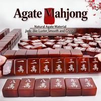Jeu de Mahjong en Agate Rouge à Approvisionnement Direct, Tuiles Lisses et Polies avec Finition Exquise, Kit de Jeu Manuel, Vente en Gros pour Table d'Intérieur