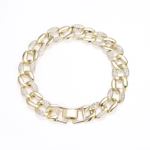 CM Jewelry Dainty Cubic Zirconia Diamond Oro Laminado Pulsera Chain Links Bracelets Luxury 14K Gold Plated Cuban Bracelets Women
