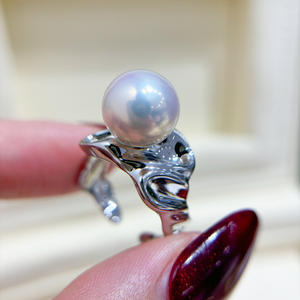 S925 Silver DIY Pearl Ring Empty Support Fashion <b>Concealer</b> with 12-14mm Bead 1647 - Product Image 1