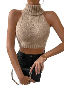 Vendita calda occidentale maglione corto corto Casual in tinta unita Sexy <span class=keywords><strong>Top</strong></span> in maglia Pullover <span class=keywords><strong>dolcevita</strong></span> maglioncino da donna - Product Image 5