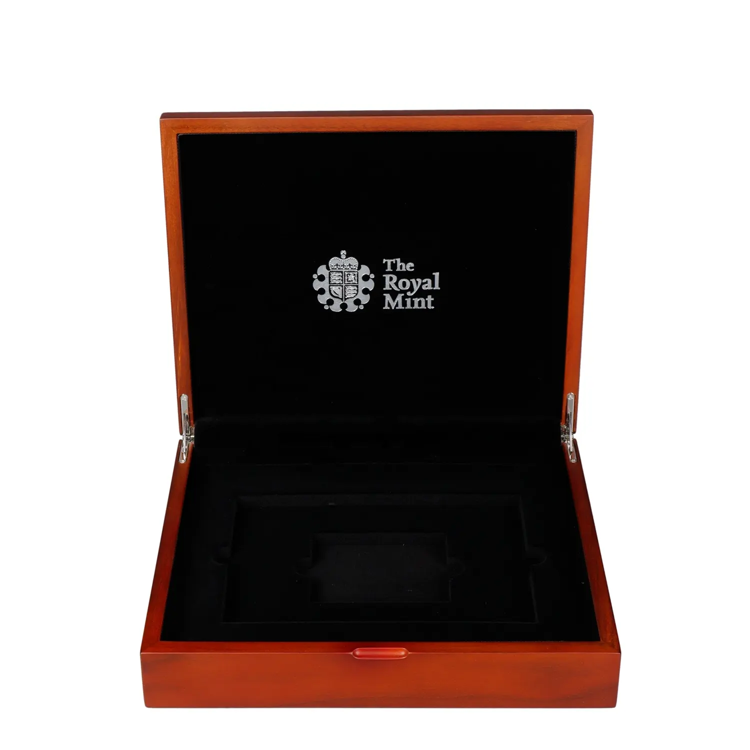 クッションヒンジ付きブランドカスタムレーザーロゴ木製記念コイン包装ボックス