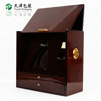 Boîte cadeau en bois foncé brillant faite à la main avec tiroirs, multi-compartiments, personnalisée pour bouteille de vin rouge, coffret de présentation en bois
