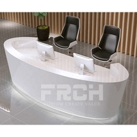 Boutique comptoir de réception en bois blanc brillant ovale demi-cercle en forme de bureau hôtel réception
