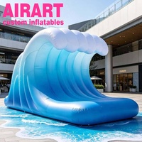 Installation artistique gonflable géante en forme de vague de mer pour toile de fond de scène de vacances d'été, ballon gonflable géant en forme de fleur de vague océanique