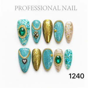 Faux ongles artisanaux en amande à presser, avec paillettes et strass, couvrance totale, réutilisables, avec colle pour nail art - Product Image 3