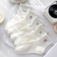 Chaussettes blanches pour femmes, design lapin de dessin animé mignon, style coréen et japonais, respirantes, douces, décontractées, pour le printemps et l'été