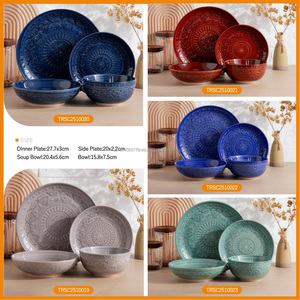 Service de table en céramique écologique de luxe moderne bleu royal, glaçure craquelée, passe au lave-vaisselle - Product Image 5