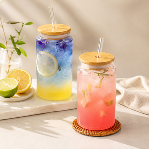 Hot Selling 12 oz 16 oz Borosilicate Glass Pint Tumbler with <b>Bamboo</b> <b>Straw</b> & Lid BPA Free Microwave Safe Thickened Wall - Product Image 5