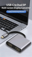QGeeM USB-C ke Dual DisplayPort1.4 Adapter 2-in-1 Tipe C HUB MST Single 8K30Hz 4K144Hz YUV422 Dual 4K60Hz Cangkang Aluminium untuk PC