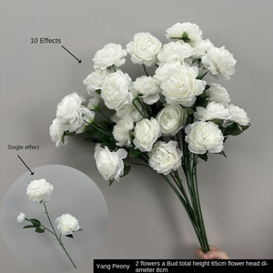 Arrangement floral de luxe pivoine blanche et feuille d'argent-Décoration murale de fleurs en soie Real Touch - Product Image 6