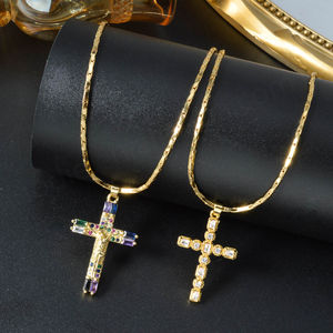 Collar con Colgante de Cruz de Cobre de Lujo Simple en Cuatro Colores, Venta al por Mayor - Product Image 3