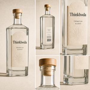 Botella de Vidrio Transparente Cuadrada Apilable con Tapa de Madera para <span class=keywords><strong>Tequila</strong></span>, Ideal para Envíos de Productos de Comercio Electrónico - Product Image 3