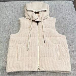 Veste décontractée à capuche pour femme, collection automne-hiver, gilet ample en cachemire tricoté à sequins, vêtement d'extérieur rembourré en duvet d'oie, fermeture éclair coupe-vent - Product Image 4