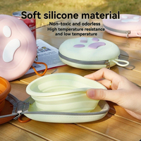 Bol double pliable pour animaux de compagnie, arrondi, 5 couleurs, bol d'alimentation portable en silicone pour chien et chat, étui à fermeture éclair, fixation murale, facile à nettoyer