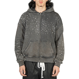 KingSen – Sweat à capuche zippé pour homme, coupe ample, brodé de strass, respirant, en molleton délavé, imprimé, 100 % coton – Vente en gros de haute qualité - Product Image 2