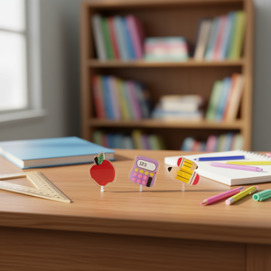 Pinzas de Pelo Acrílicas Angelina, Juego de 3 Piezas, Diseño de Calculadora y Lápiz, Estilo de Dibujos Animados para Estudiantes, Regreso a Clases - Product Image 2