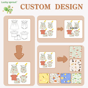 Tenues d'été en coton doux pour bébé avec adorable imprimé dinosaure, robe à manches à volants/combinaison/ensemble à manches courtes pour tout-petits - Product Image 2