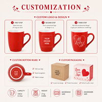 Tasse à café en grès durable RAYLON 330 ml, motif marbre rouge et blanc, cadeau romantique pour la Saint-Valentin, compatible micro-ondes, ensemble pour amoureux