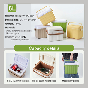 Nhỏ 6L ngoài trời Ice <span class=keywords><strong>Box</strong></span> <span class=keywords><strong>Cooler</strong></span> với xử lý khóa bắt cắm trại nhiệt PP chất liệu để giữ thực phẩm và lon lạnh hộp mát - Product Image 4
