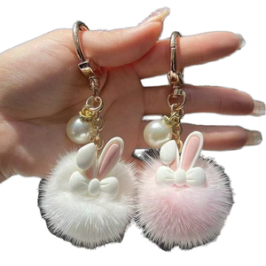 Cute Cartoon DIY Accessories Mink Fur Bunny Plush Pendant Lightweight Keychain Trinkets with Fur Ball Car Keychain Ornament