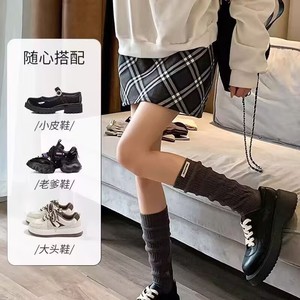 Women Knee High <b>Socks</b> Solid Color Medium Thickness Thermo Slouch Style For Autumn Winter Wear With Leather Shoes - Product Image 1