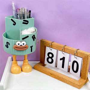 Divertido portalápices giratorio de gran capacidad, caja de almacenamiento de escritorio para estudiantes con particiones, organizador de cosméticos, forma redonda - Product Image 2