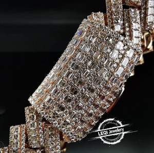 LEQI 9K-18K altın küba zincir-tam baget Lab elmas Pavé (Hip Hop lüks bildirimi kolye) - Product Image 4