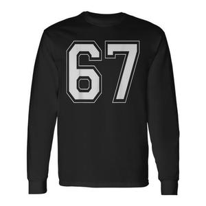 T-shirt à manches longues 67 Number Six Seven Gen Alpha Slang Design col rond noir - Product Image 1
