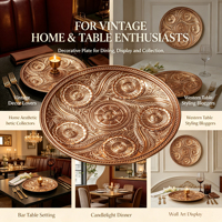 Assiette de présentation en PP plaqué or personnalisée, motif floral vintage en relief, pour décoration de table de mariage ou de fête
