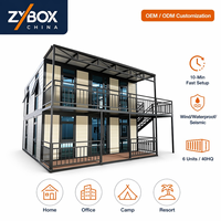 ZYBOX Maison conteneur extensible 3-en-1 à deux étages de 40 pieds avec toit en verre et plafond haut, OEM ODM, préfabriquée pour camping, complexe hôtelier, bureau