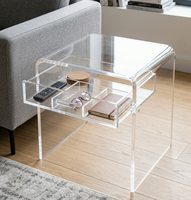 Table basse en acrylique transparent ou noir sur mesure, prix d'usine, petite table à café avec tiroir, table d'appoint moderne en lucite pour salon