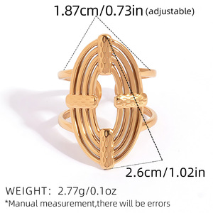 Bague de fiançailles géométrique simple, anneaux doubles uniques, vintage, résistants à l'eau et plaqués or inoxydable, bijoux ALN2512672 - Product Image 6