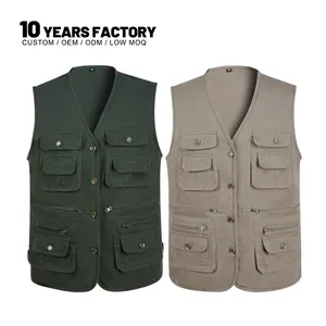 10 Years Factory OEM ODM Outdoor Vest Multi Pocket Breathable Thin Fishing Photography Mountaineering Work Plus Size Men's Vest