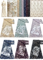 Tissu en dentelle de tulle brodé de perles et de paillettes, bordure florale en feuilles de vigne, bord festonné pour robes de mariée