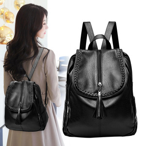 Wholesale All New Cheap Custom Logo Bag with Tassel Black Fashion College Bags Leather Backpack for Women School Bag - Product Image 4
