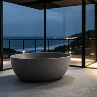 Baignoire autoportante en pierre artificielle à finition mate, forme ronde, baignoire de luxe pour la maison, l'hôtel, la villa, la salle de bain