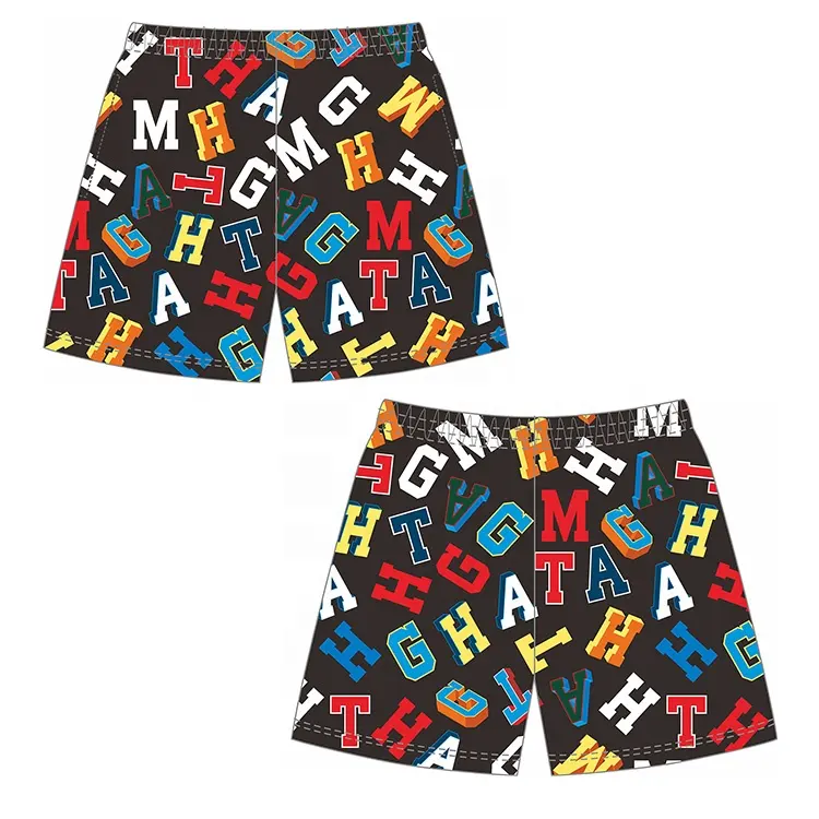 wholesale Men Letter Graphic Drawstring Waist high quality mens mesh shorts basketball shorts 5 inch with drawstring